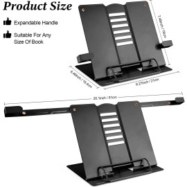 Portable Metal Book Stand Holder - Adjustable, Foldable Design for Desktop Use - Ideal for Cookbooks, Textbooks, Sheet Music, and More - Convenient Book Organizer (Black)