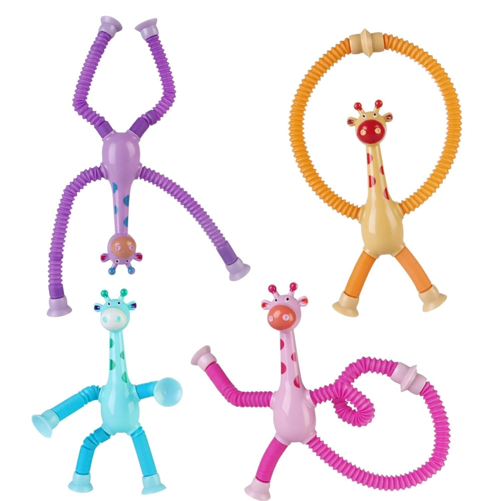 LED Telescopic Suction Cup Giraffe Toy, Pop Tubes Fidget Toys, Shape Changing Telescopic Sensory Tubes Fidget Tubes Sensory Toys Suction Toy, Funny Gift (LED Giraffe Pack of 2)