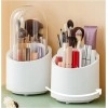 Makeup Brush Holder Organizer with Lid, 360° Rotating Multi-Functional Pen Holder for Desk, Multi-Purpose Desktop Stationary Organizer, Storage Cup for Lipsticks, Comb, Beauty Tool in Vanity