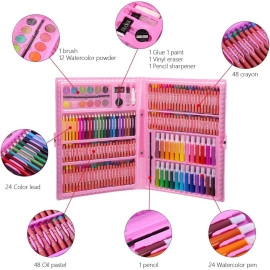 168-Piece Kids Art Set,Portable Drawing Set Makes Great Gift For Artists Kids, Art Box Drawing Painting Has Watercolors Markers Crayons Color Pencils Oil Pastels Glue - Multicolor