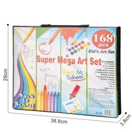 168-Piece Kids Art Set,Portable Drawing Set Makes Great Gift For Artists Kids, Art Box Drawing Painting Has Watercolors Markers Crayons Color Pencils Oil Pastels Glue - Multicolor