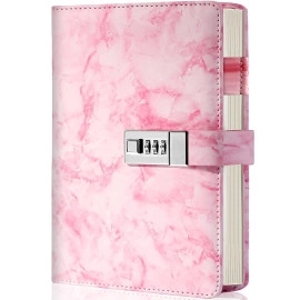 Marble Diary Journal With Locks For Girls And Women Secret Diaries Journal With Code Lock A5 Marble Notebooks With Combination Lock Pu Leather Cover Diary For Teen Girl (Pink)