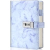 Waterproof Leather Marble Diary with Lock Refillable Secret Journal with Lock and Cute Notebooks, Password Girls Diary with Combination Lock (Sky Blue)