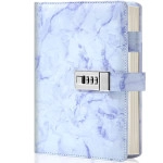 Waterproof Leather Marble Diary with Lock Refillable Secret Journal with Lock and Cute Notebooks, Password Girls Diary with Combination Lock (Sky Blue)