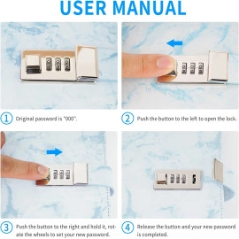 Waterproof Leather Marble Diary with Lock Refillable Secret Journal with Lock and Cute Notebooks, Password Girls Diary with Combination Lock (Sky Blue)