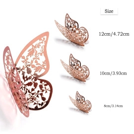 12pcs 3D Gorgeous Shiny Rose Gold Butterfly Stickers with Sticking Pads- (Rose Gold, Set of 12)