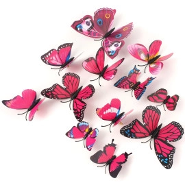 12pcs 3D Gorgeous Shiny Rose Gold Butterfly Stickers with Sticking Pads- (Rose Gold, Set of 12)