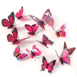 12pcs 3D Gorgeous Shiny Rose Gold Butterfly Stickers with Sticking Pads- (Rose Gold, Set of 12)