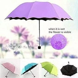 Umbrella Unisex Changing Secret Blossoms Occur with Water Magic Print 3 Fold Umbrella, Sun and Rain, Outdoor Car Umbrella for Women & Men (Random Colour)