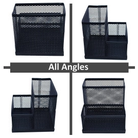 Mesh 2 Grid Holder/Pen Holder Mesh Metal Pencil Stationary Desk Organizers 2 Compartments for Desk Office, Home and Study Table Stationary Storage Stand(Black)