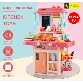 Kitchen Play Set Portable Pretend Food with Realistic Light Sound Toys for Toddlers Toy for Boys and Girls 36Pcs