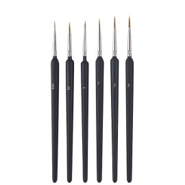 Nylon 6Pcs Paint Brushes Set For Fine Detailing Round Pointed Tip(Tip-000,00,0,1,2,3) (Black)