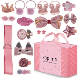 Fancy Hair Clips For Baby Girls Toddlers Assorted Stylish Fashion Hair Accessories 18 Pcs Gift Set Box (Dark Pink)