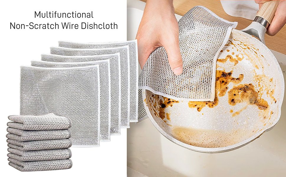 AVNISHDishWashScrubClothPadSpongeDouble-SidedStainlessSteelScrubberMultifunction