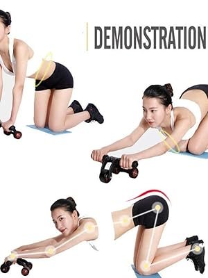 BELLUXA-Anti-Skid-Abdominal-Ab-Four-Roller-Exercise-Wheel-with-Knee-Mat-for-Stom