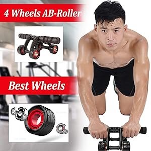 BELLUXA-Anti-Skid-Abdominal-Ab-Four-Roller-Exercise-Wheel-with-Knee-Mat-for-Stom