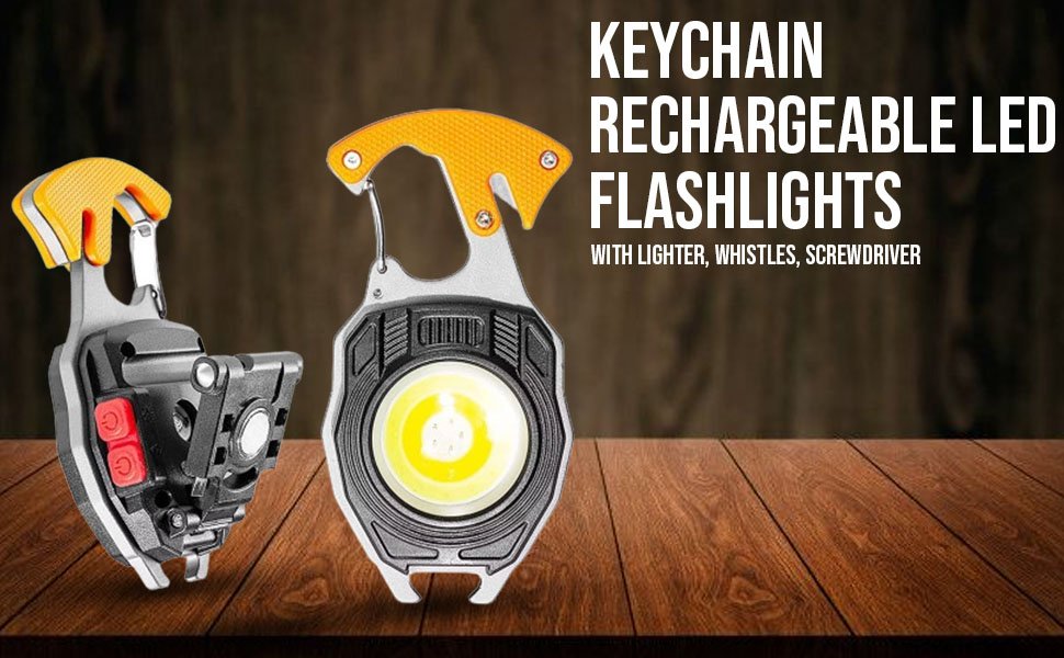 Belanto4IN1KeychainRechargeableLedFlashlightswithLighterWhistlesScrewdriverBottl