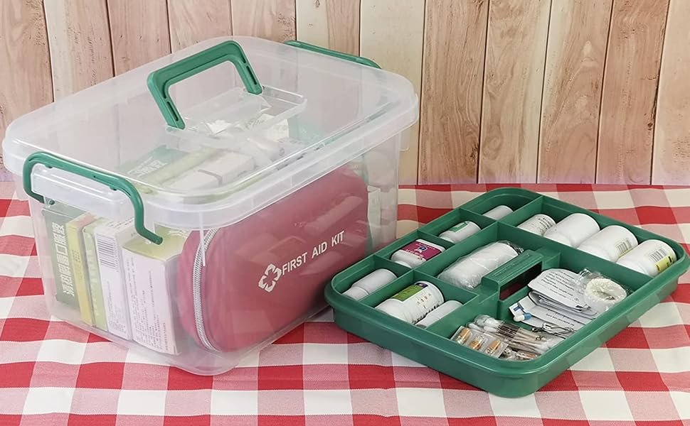 JugteFirstAidMedicalBoxWith6CompartmentsEmergencyTransparentMedicalKitBoxMedicin