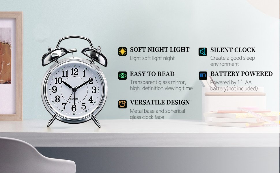 KBR-Vintage-Twin-Bell-Table-Alarm-Clock-with-Night-LED-Light-Heavy-Slippers-Extr