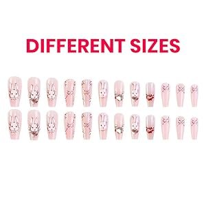 KRESHU-24Pcs-Metallic-Gradient-Long-Ballerina-Press-on-Nails-Pink-Rabbit-Style-F