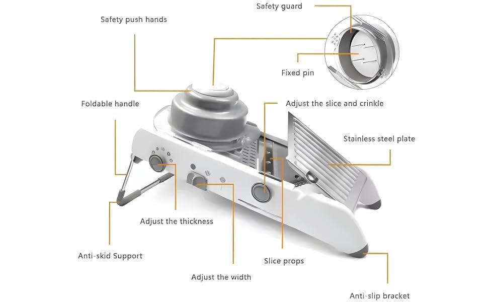 KRESHUAdjustableStainlessSteelManualKitchenCutterMandolineSlicerSmartMultifuncti