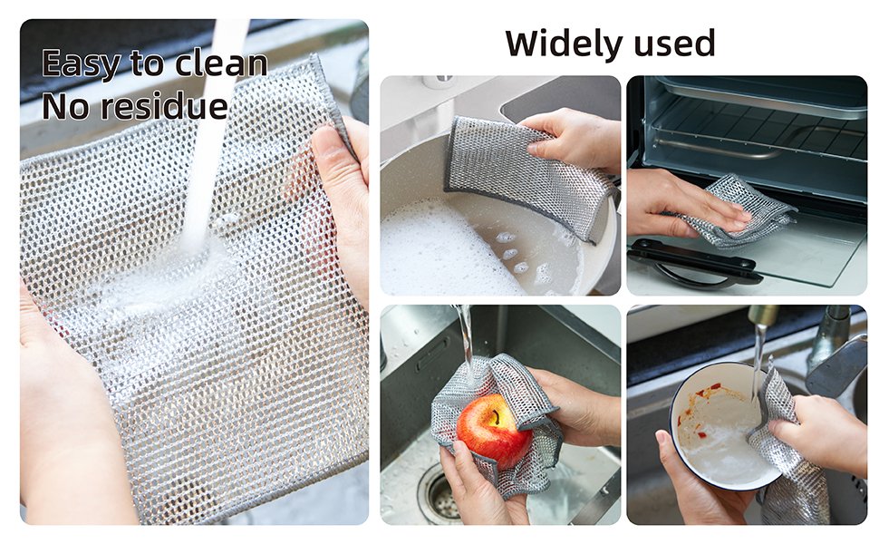 LISHERNonScratchDishwashCloth5PackDoubleLayerHeavyMultipurposeWireDishwashingRag