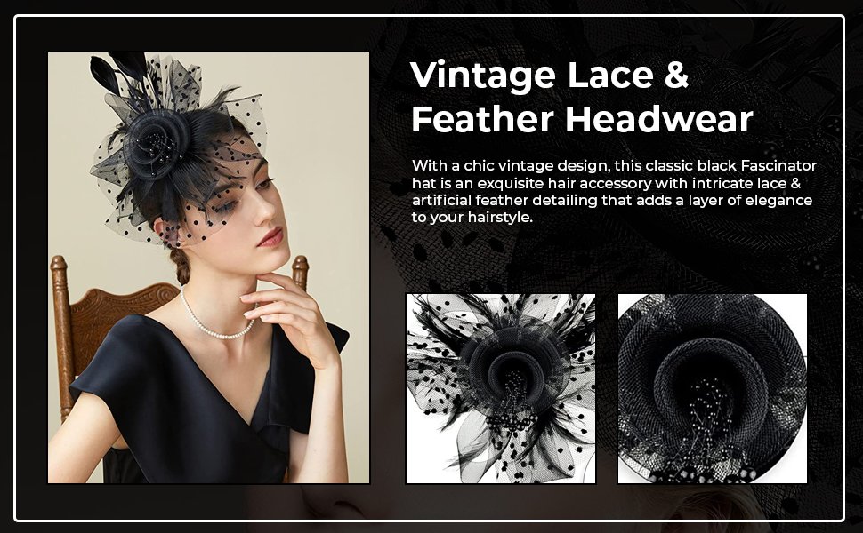 PALAY-Black-Fascinator-Hats-for-Women-Flower-Feathers-Headband-Hat-with-Mesh-Vei