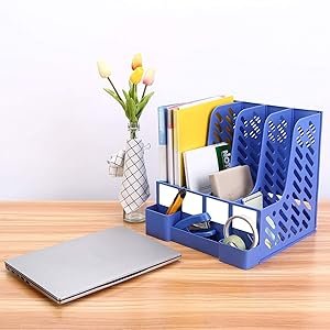 PRANIJ-Desktop-Magazine-Holder-Desk-File-Organizer-4-Compartments-Plastic-Vertic