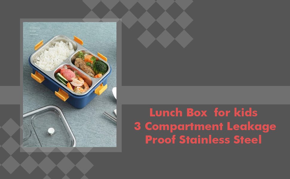 PrejakLunchBox3CompartmentLeak-ProofBpaFreeStainlessSteelWithSpoonForSchoolLunch