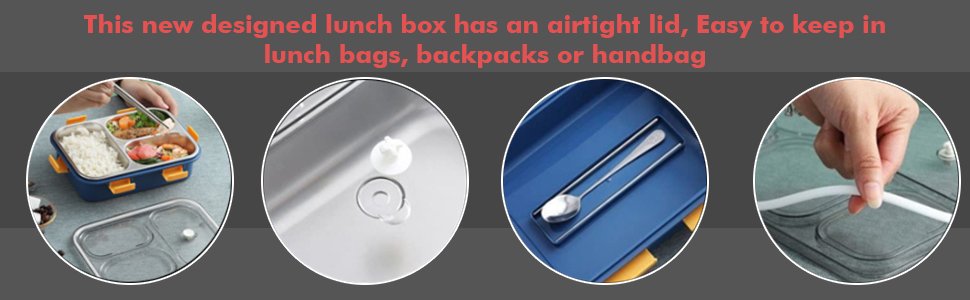 PrejakLunchBox3CompartmentLeak-ProofBpaFreeStainlessSteelWithSpoonForSchoolLunch