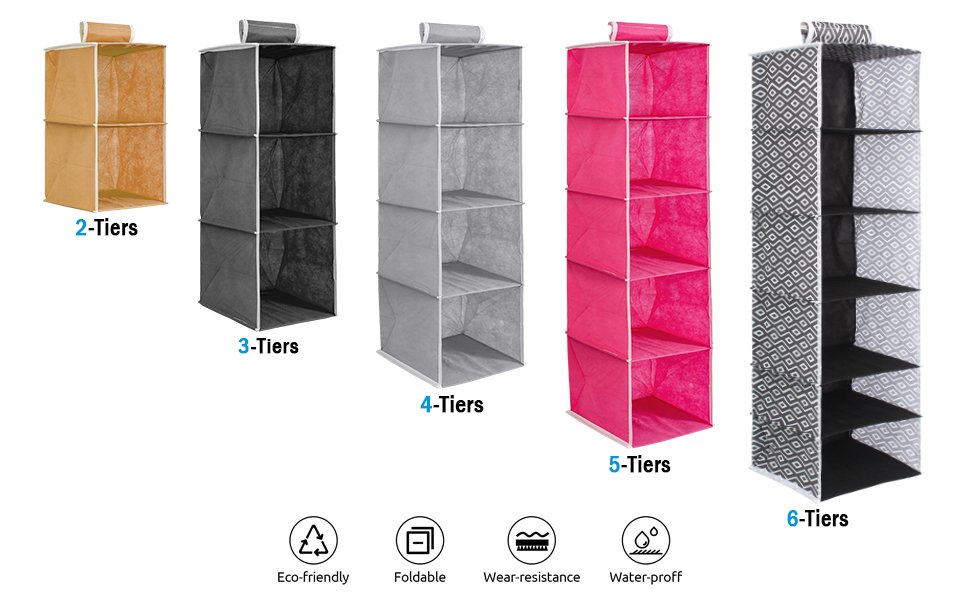 PrettyKraftsClothesHanging4ShelfOrganizerWallHangingOrganiserCompartmentClothesS