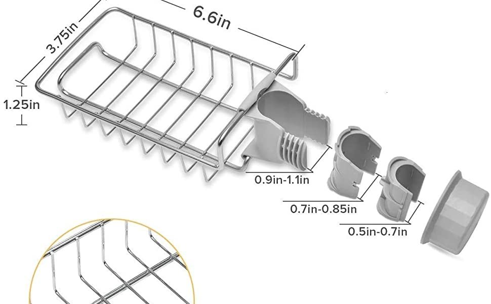 QONETICKitchenSinkCaddyOrganizerOverFaucetSpongeHolderStainlessSteelHeavyDutyThi