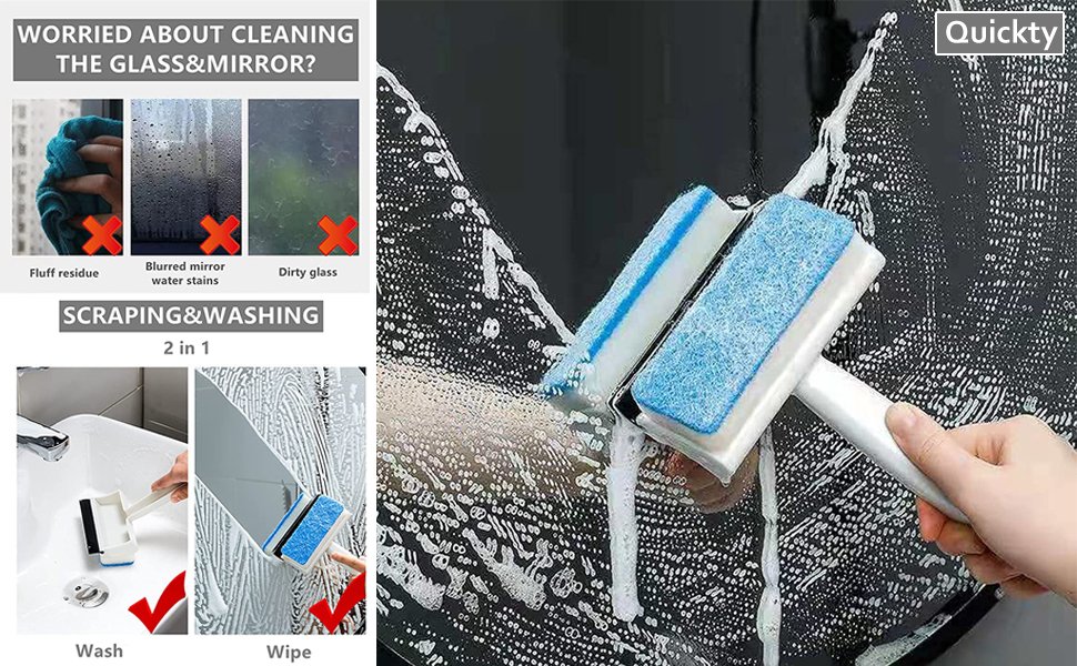 QuicktyGlassCleaningTools2in1GlassWiperCleaningBrushMirrorGroutTileCleanerWashin