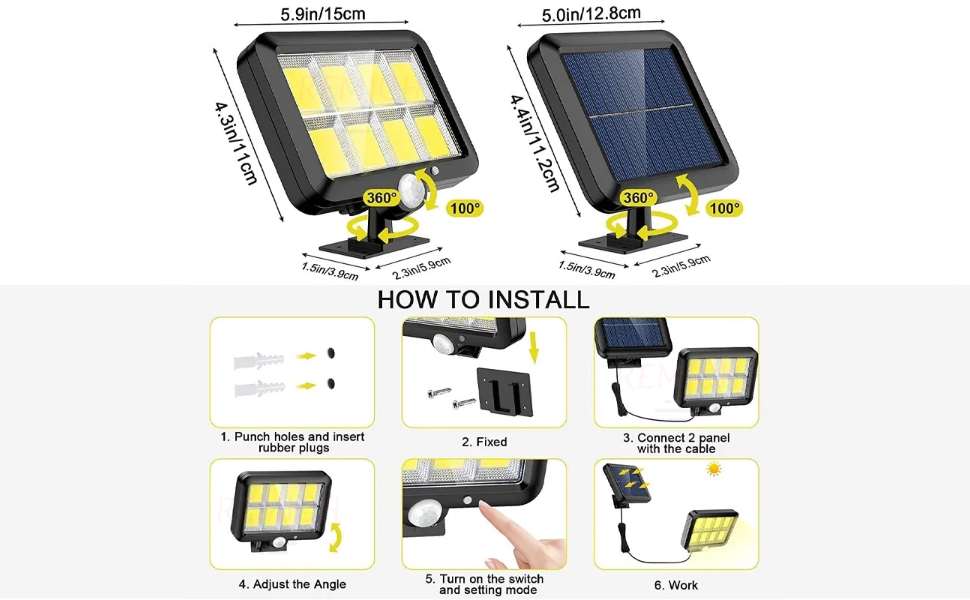 REMICHSolarMotionSensorLightwithRemoteforHomeOutdoorGardenStreet120COBWhiteLEDLi