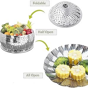 RichAxisVegetableSteamerBasketPunchingFoodDrainBowlBasketFoldableVegetableSteame