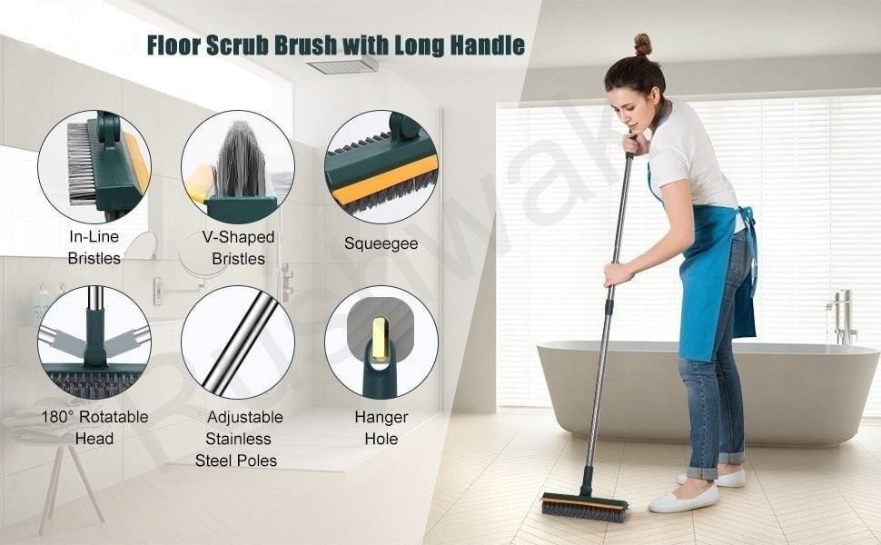 RushwakBathroomCleaningBrushwithWiperUpgraded3in1ToiletBrushBathroomBrushwithLon