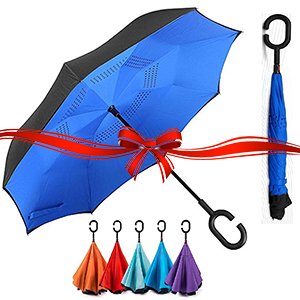 SHOPOBOXUnisexWindproofUpsideDownReverseUmbrellawithC-ShapedHandleandUVProtectio