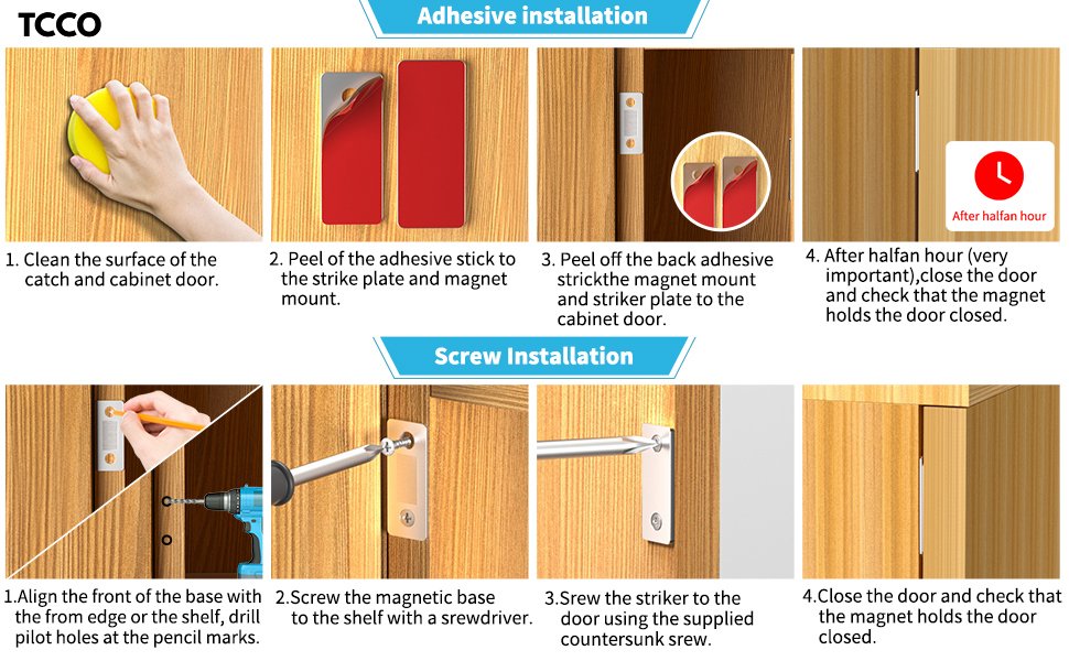 TCCO-Magnetic-Door-Catch-2Pack-Ultra-Thin-Cabinet-Magnetic-Catch-with-Strong-Adh