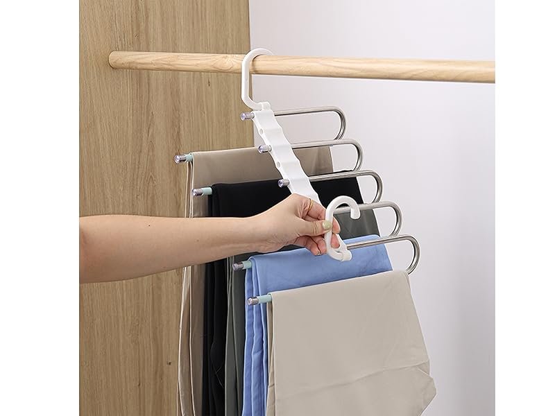 TEX-RO-Pack-of-2-5-in-1-Stainless-Steel-Foldable-Hangers-for-Clothes-Hanging-Mul