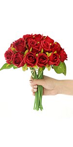 Tied-Ribbons-Set-Of-12-Artificial-Rose-Flowers-Bunches-For-Vase-24-Cm-Red-Home-D