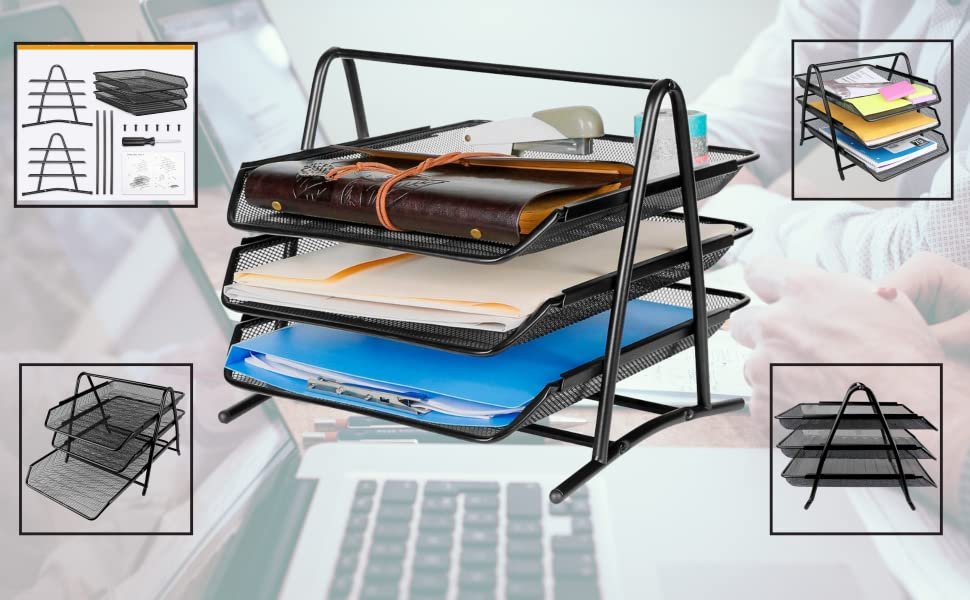 URVINOUS-Metal-Mesh-3-Tier-Document-Tray-Desktop-OrganizerRack-Storage-for-Home-