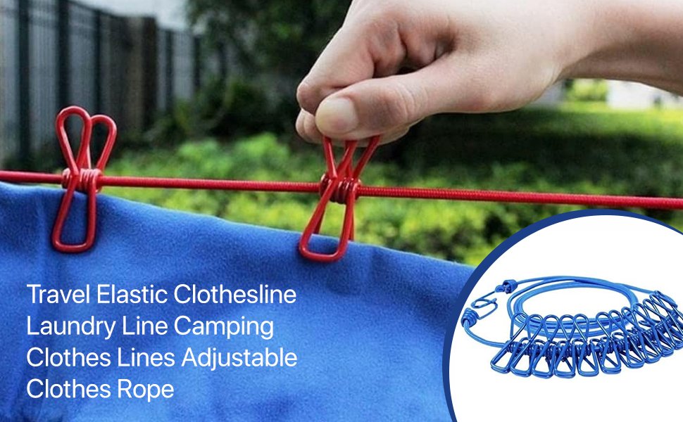 VARNIRAJClothDryingRopewithHooksElasticClothHangingRopeforClothDryingwith12Clips