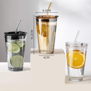 WEZOSHINETPremiumGlassSipperFruitJuiceMilkTumblerMugwithLeatherSleeveGlassCoffee