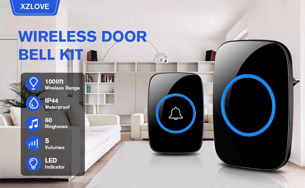 Wireless-Door-Bell-for-HomeXZLOVE-Wireless-Doorbell-Operating-at-1000ft300mIP44-